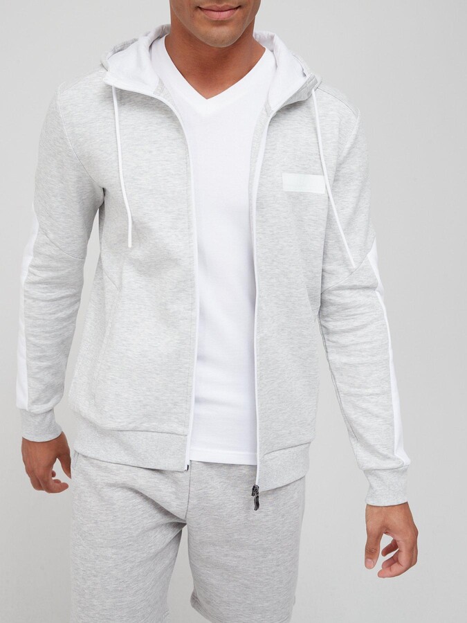 Boss Saggy Batch Logo Zip Through Hoodie - Grey Marl - ShopStyle