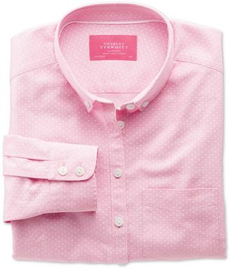Charles Tyrwhitt Women's Semi-Fitted Light Pink and White Spot Print Oxford Cotton Casual Shirt Size 12