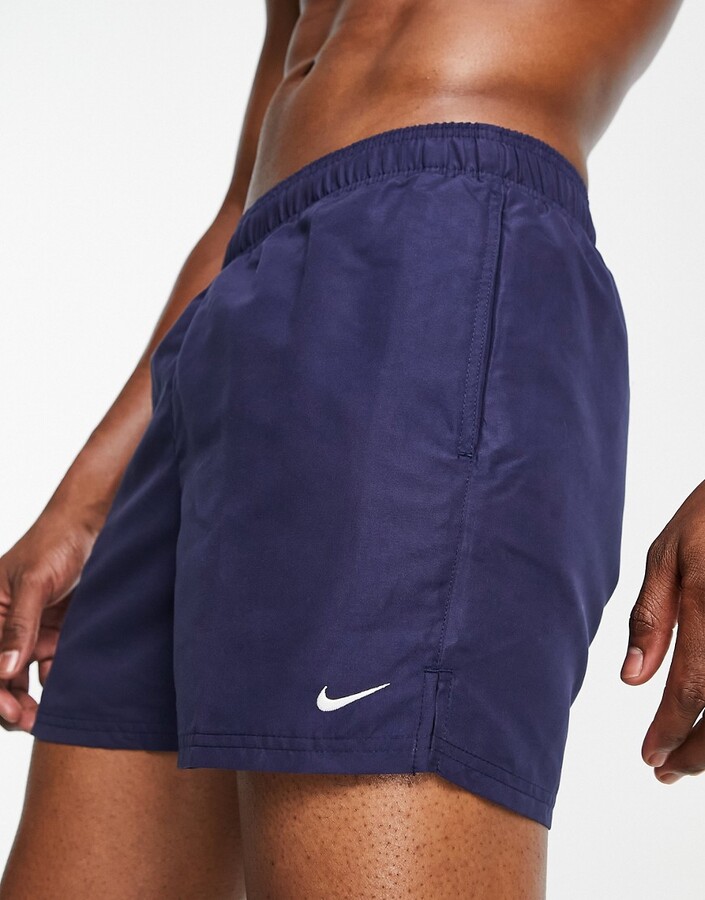 nike swimming 5inch volley shorts with all over swoosh print in black