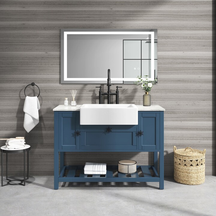 HwoamneT Solid Wood Bathroom Vanities with Open Shelf - ShopStyle Sinks ...