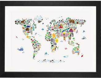 iCanvas 'Animal Map of the World' Graphic Art Print Format: White Frame,