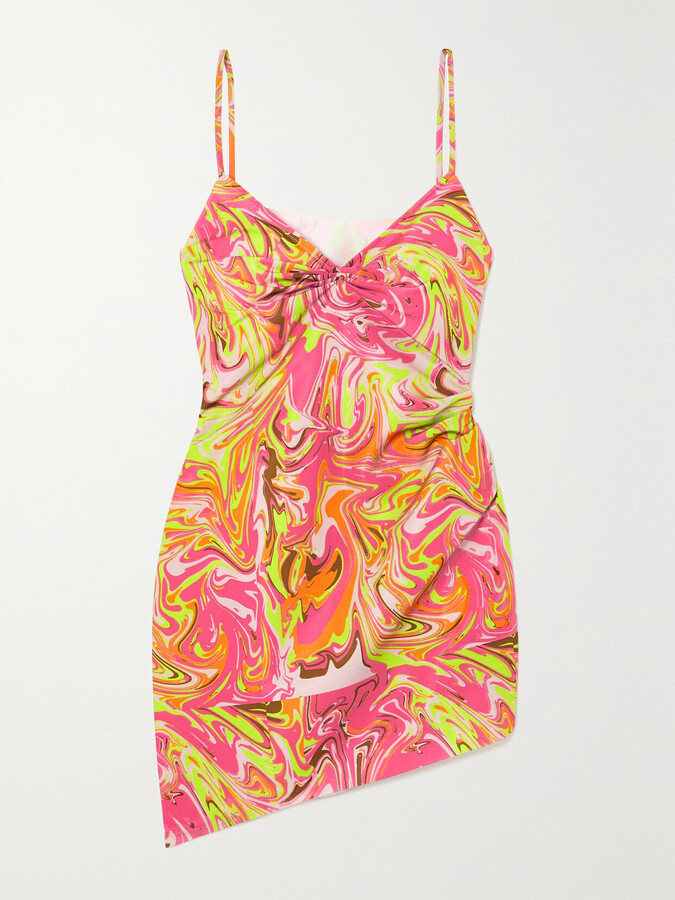 MAISIE WILEN - Party Girl Asymmetric Printed Crepe Mini Dress - Pink