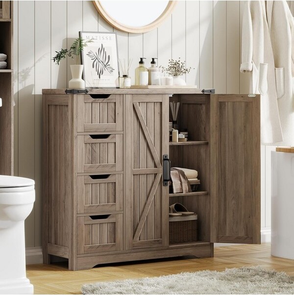 DcoloraBathroomCabinetFreestandingStorageCabinetwith4Drawersand2Doors