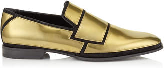 Jimmy Choo SPENCER Dark Gold Liquid Mirror Leather and Black Suede Loafers