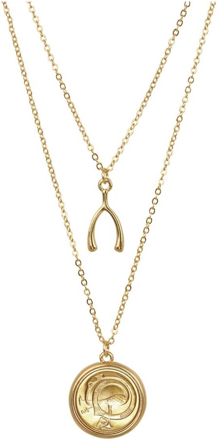 American Coin Treasures 17010 21 x 19 in. Irish Half Penny Ornamental Bird Wishbone Double Chain Necklace, Gold