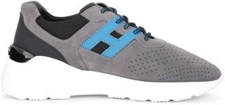 Hogan Active One Sneaker Made Of Gray Suede With H In Light Blue Leather