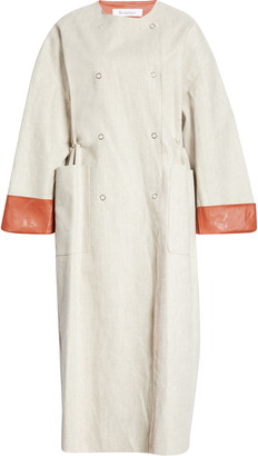 Rodebjer Portia Faux Leather Lined Linen Blend Coat