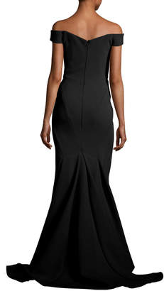 Zac Posen Bonded Crepe Plunging Evening Gown