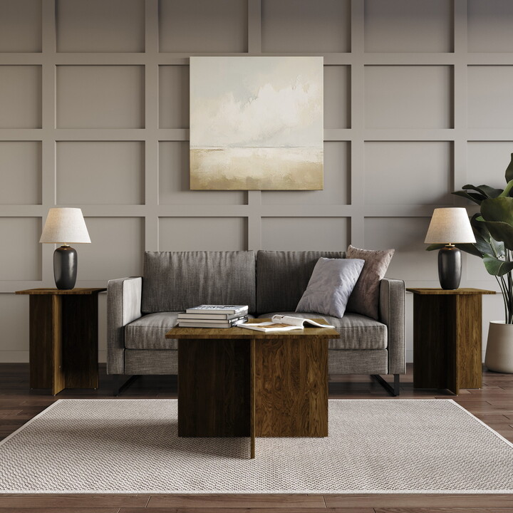 Home Design Joliet 3 Piece of Coffee Table Set for Living Room, Brown, Easy Assembly