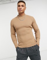 Thumbnail for your product : Brave Soul rib turtle neck jumper in tan