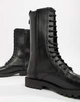 Thumbnail for your product : ASOS DESIGN high lace up boot in black leather with chunky sole