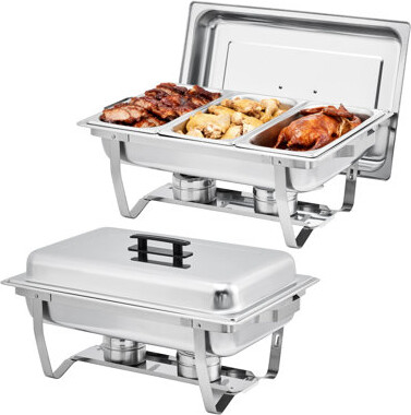 Mint Pantry 2-Pack Stainless Steel Buffet Server Set 3-Well Rectangular Chafing Dish Multi-Compartment Food Warmer