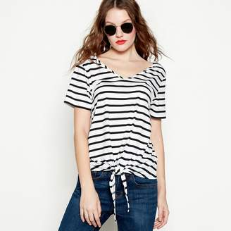 Red Herring - White Stripe Print Cotton And Modal Blend V-Neck T-Shirt