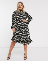 Thumbnail for your product : Vero Moda Curve midi dress with high neck in black marble print