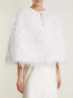 Osman Raven Ostrich Feather Embellished Cape - Womens - White