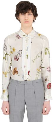 Gucci Pleated Floral Printed Silk Twill Shirt