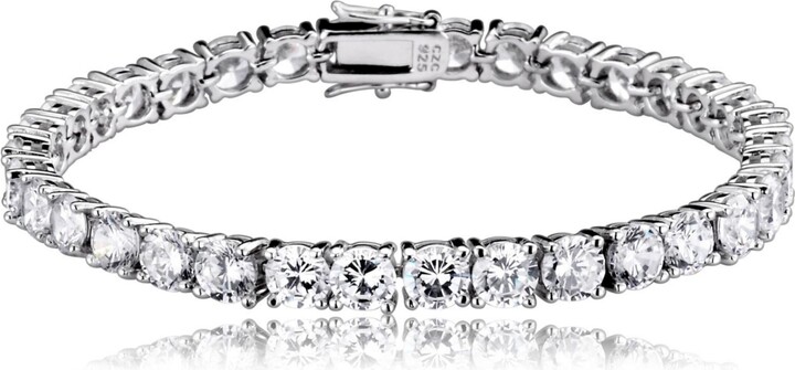Genevive Sterling Silver White Gold Plated with 5mm Round Prong Set Cubic Zirconia Tennis Bracelet
