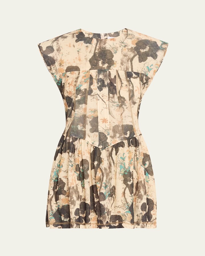 Printed Mesh Corset Mini Dress