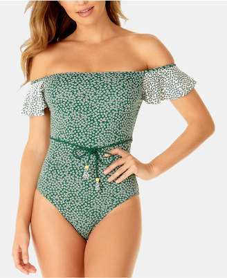 Anne Cole Ditsy Floral Off-The-Shoulder One-Piece Swimsuit Women Swimsuit