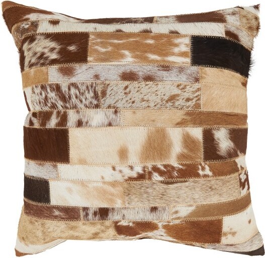 Saro Lifestyle SaroLifestyleDownFilledLeatherHideDesignPillow,Brown,18\