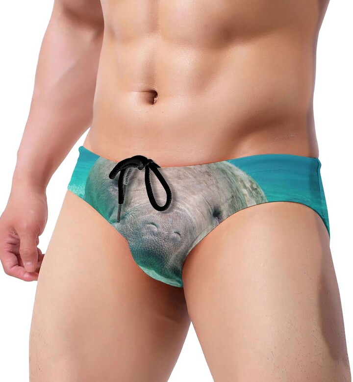 GAHAHA Swim Briefs for Men Manatees in Water Swimming Suits Low Rise