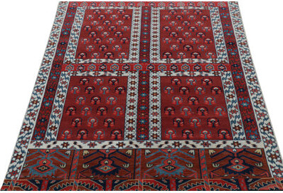 Rug & Kilim's Yomut Ensi Style Rug In Red And White With Geometric Patterns