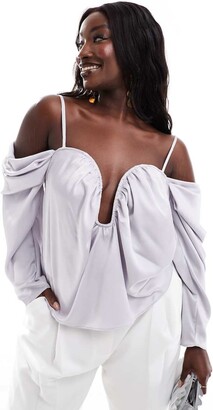white satin off the shoulder top