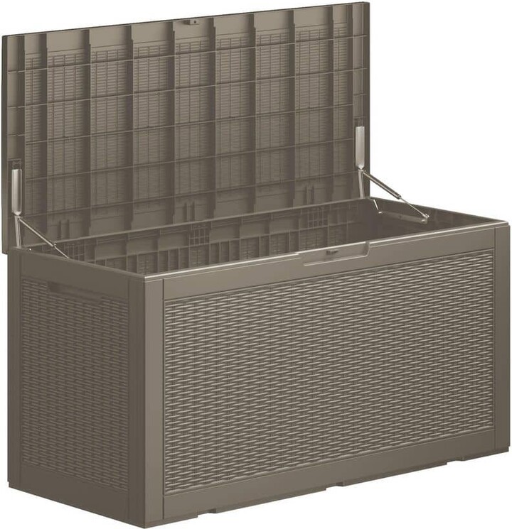 100 Gal. Large Light Brown Resin Deck Box with Lockable Lid Waterproof Outdoor Storage Bench for Pool Toys and Cushions