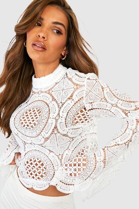 boohoo crochet lace peplum bell sleeve top