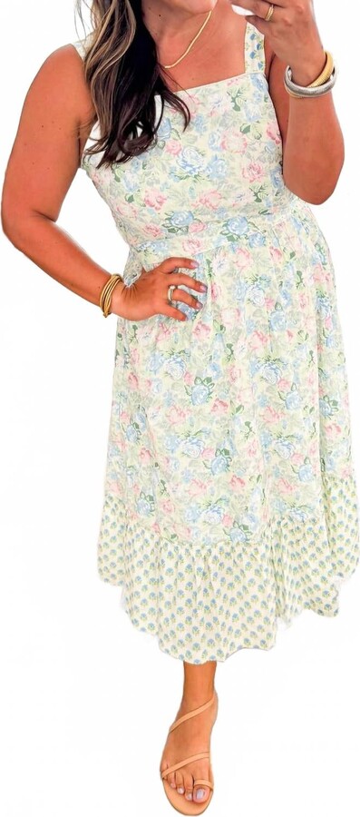 Merci The Sunroom Bow Back Midi Dress In Multi