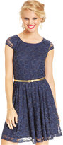 Thumbnail for your product : Amy Byer BCX Juniors' Belted Lace A-Line Dress