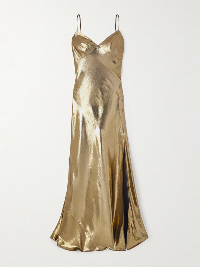 Self-Portrait Satin Maxi Dresss - Gold