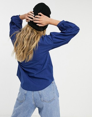 MiH Jeans Colt collarless cotton shirt in blue