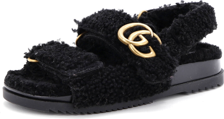 GUCCI Women's GG Velcro Flat Sandals Shearling