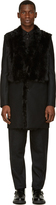 Thumbnail for your product : John Lawrence Sullivan Black Wool Vest Effect Fur Trim Coat
