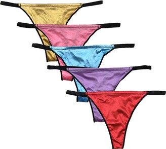 Queen Star Pack of 5 Women's Silky Satin Thongs Knickers G-String