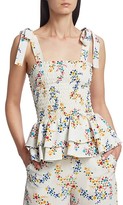 Thumbnail for your product : All Things Mochi Halo Tie-Strap Smocked Silk Peplum Top