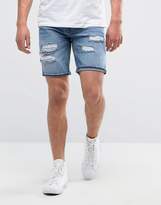 Thumbnail for your product : Pull&Bear Distressed Denim Short In Mid Wash