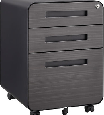 Inbox Zero 3 Drawer Mobile File Cabinet For Office, Under Desk Storage With Lock, Tilting, Waterproof, -Proof, Black Office - Versatile Storage, Removable Tray