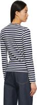 Thumbnail for your product : Comme des Garçons PLAY Navy & White Striped Small Heart Patch Long Sleeve T-Shirt