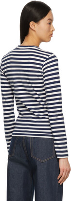Comme des Garçons PLAY Navy & White Striped Small Heart Patch Long Sleeve T-Shirt