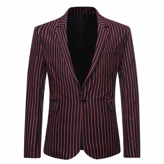 YOUTHUP Mens Stripe Blazer Slim Fit Vertical Stripes Suit Jacket 1 Button Business Dress Jackets 
