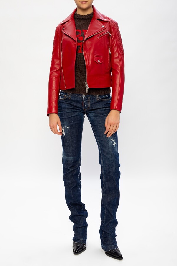 DSQUARED2 Leather Jacket Women's Red - ShopStyle