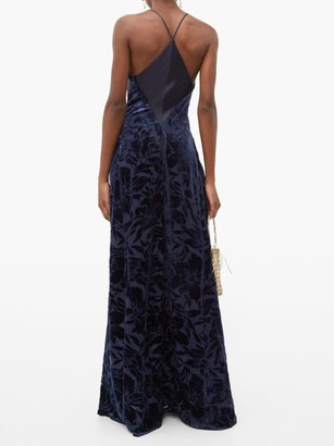 Galvan Winter Jungle Floral-devore And Satin Gown - Navy