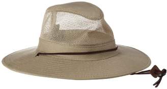 Dorfman Pacific Men's Brushed Twill-and-Mesh Safari Hat with Genuine Leather Trim Beige