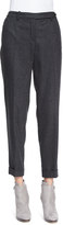 Thumbnail for your product : Loro Piana Jari Speckled Flannel Cuffed Pants, Dark Gray Melange