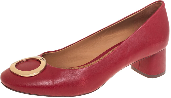 Tory Burch Red Leather Caterina Block Heel Pumps Size 39 ShopStyle