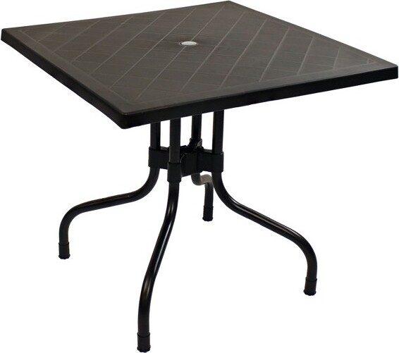 Sunnydaze Decor SunnydazeOutdoorSquarePolypropyleneTopDiningTablewithCurvedIronLegs-Black-28.75\