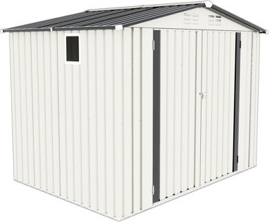 Wovilo 8x6 Ft Metal Garden Tool Storage Shed Lockable Sealed Roof No Fading Balcony - Side Window Lockable Door Waterproof Material Modular Fast Se