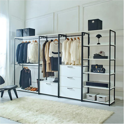 Hokku Designs White Freestanding Walk in Wood Closet System with Metal Frame and Tower Units
